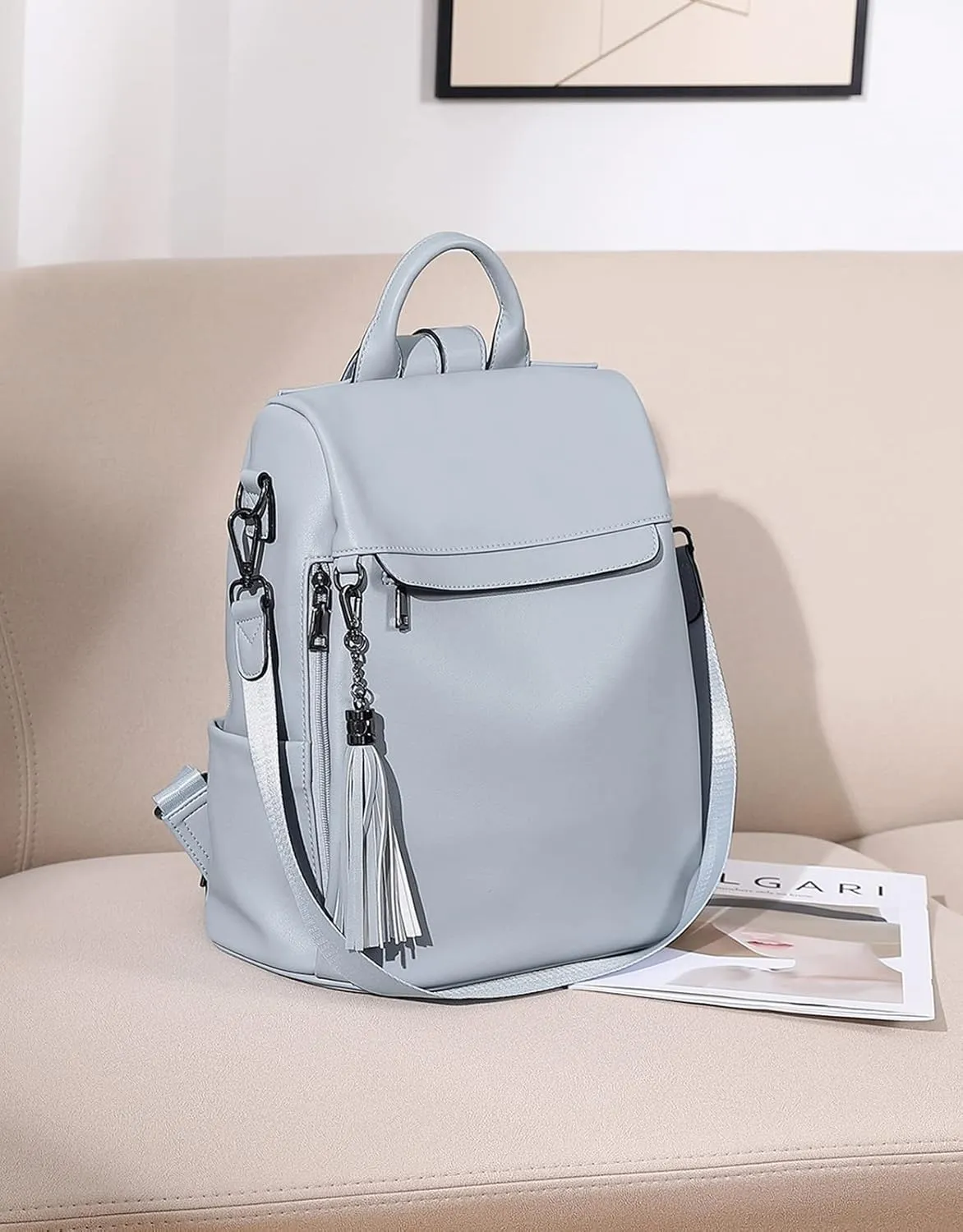 Telena Backpack Purse for Women, PU Leather Anti Theft Travel Purse Shoulder Bags with Tassel