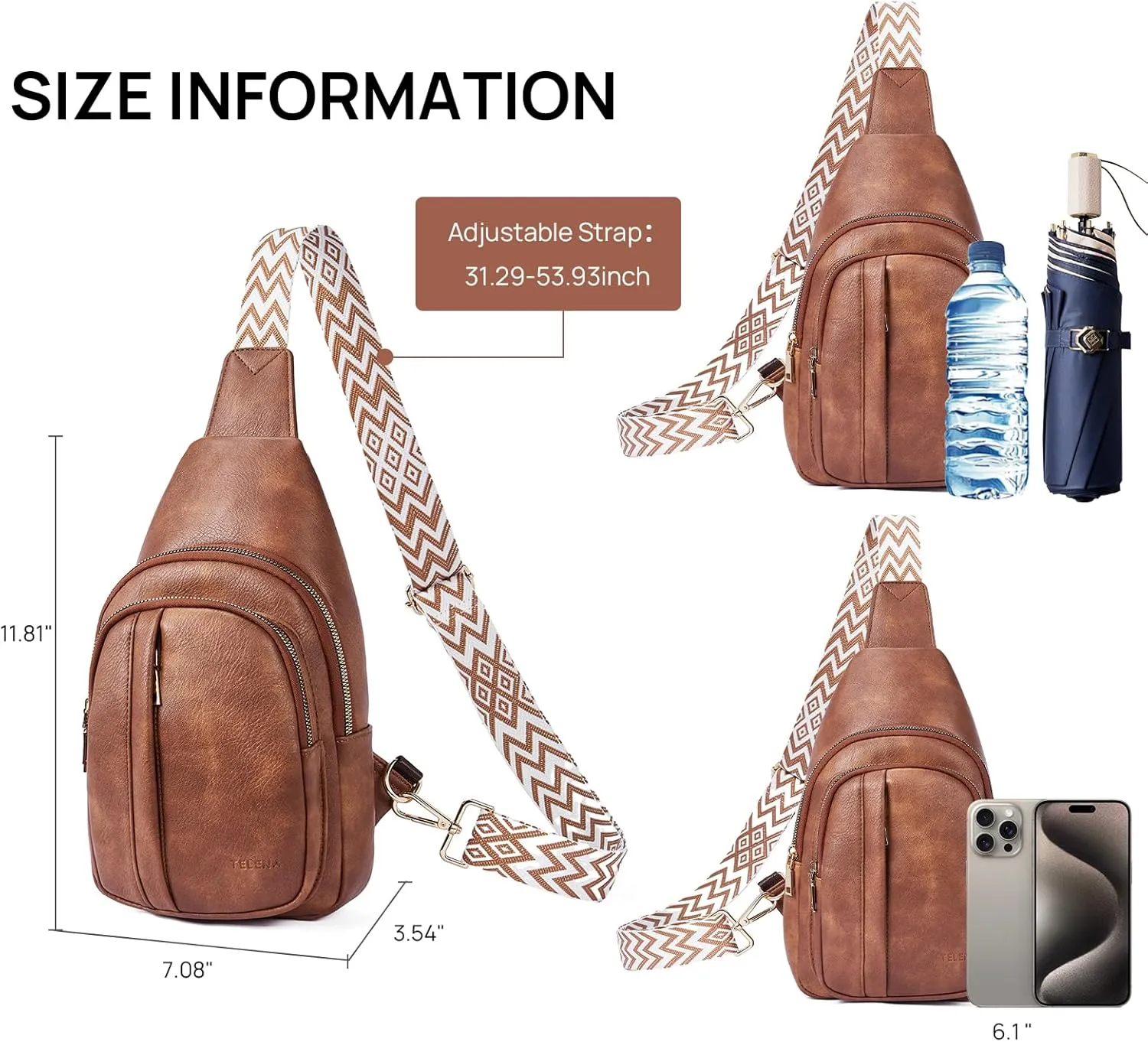 Telena Crossbody Sling Bags for Women, PU Leather Fanny Packs Cross Body Bag for Woman