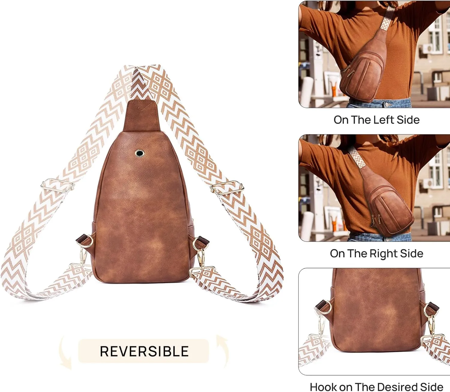 Telena Crossbody Sling Bags for Women, PU Leather Fanny Packs Cross Body Bag for Woman