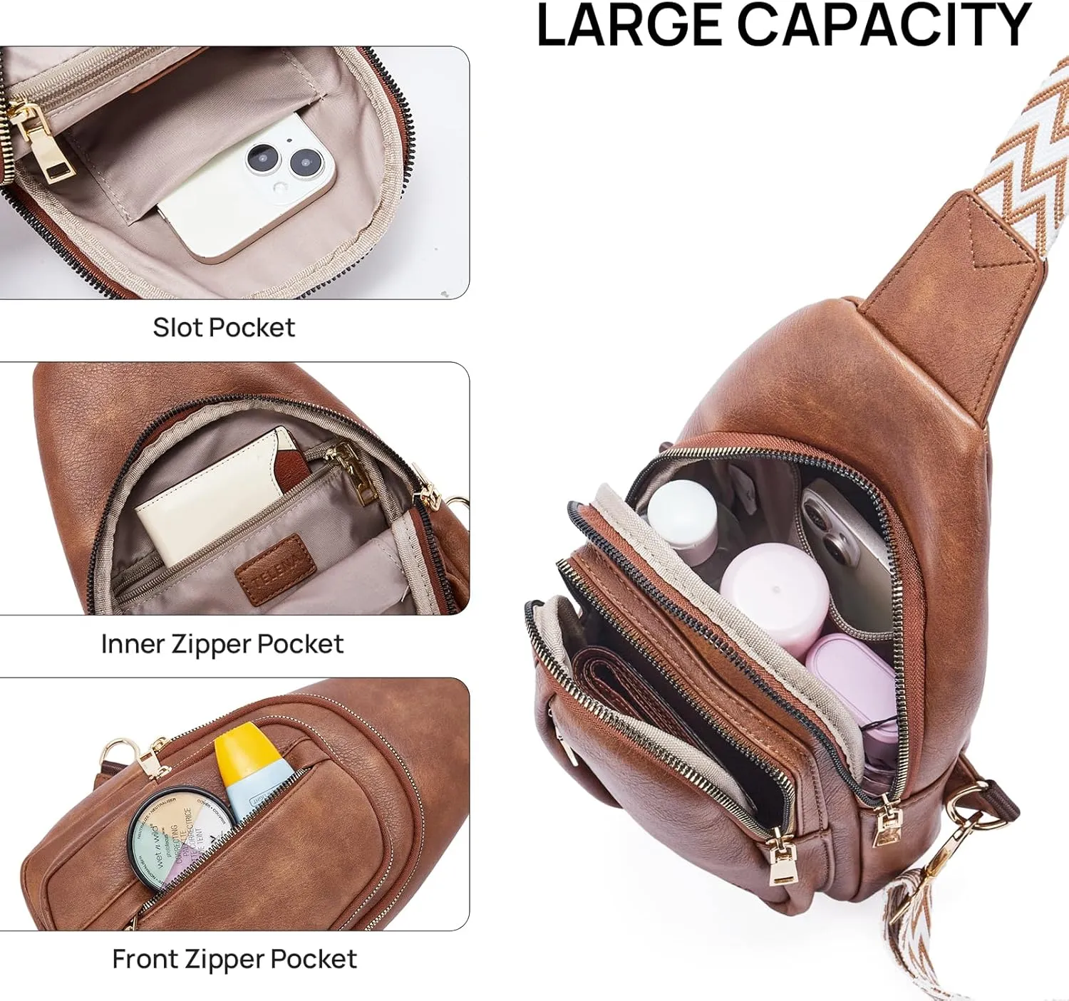 Telena Crossbody Sling Bags for Women, PU Leather Fanny Packs Cross Body Bag for Woman