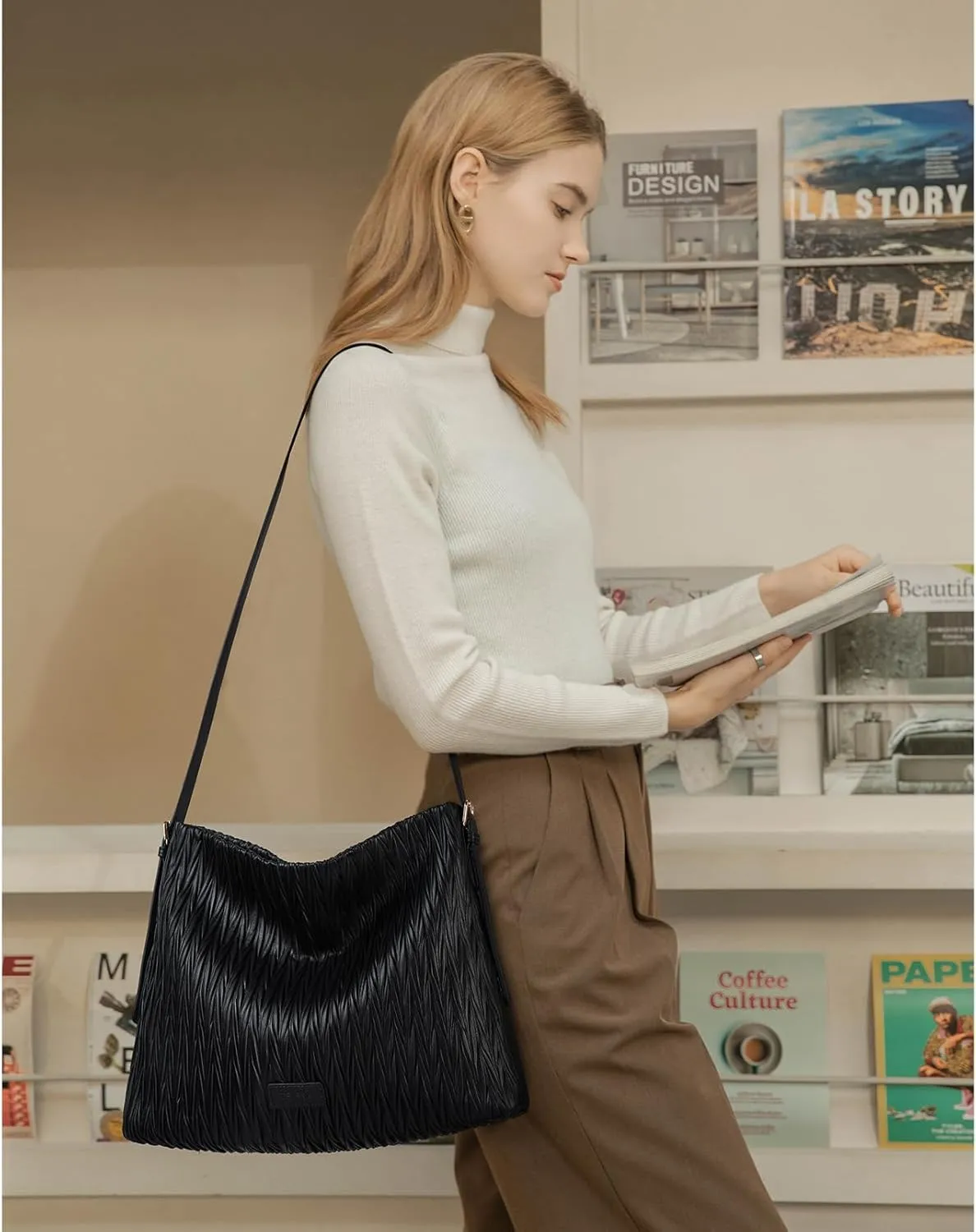 Telena Leather Tote Bag for Women Waterproof Woven Womens Tote Purse and Handbags for Work Travel Shopping