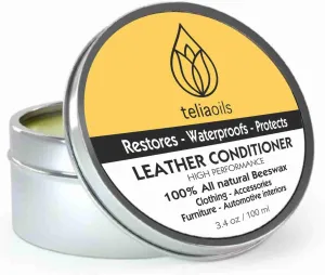 Teliaoils Leather Conditioner - Natural Clear Leather Repair Care Balm for any kind- Waterproofing Leather Salve Restorer, Softener & Protector - for Upholstery, Furniture, Shoes, Sofa & More