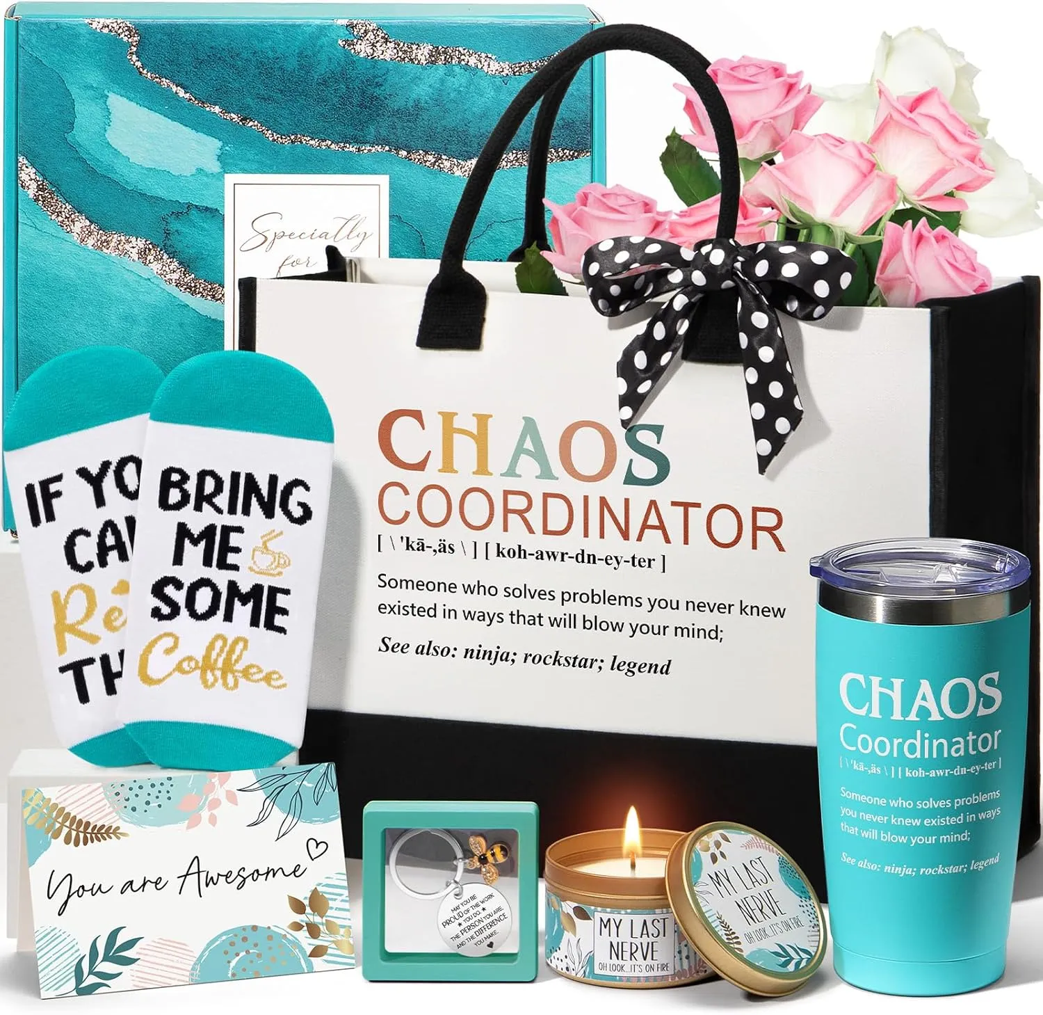 Thank You Gifts for Women, Administrative Professional Day Gifts, Chaos Coordinator Gifts for Coworker Manager Boss Day Lady Nurse Employee Teacher Appreciation Gifts Birthday Gifts w/ Canvas Tote Bag