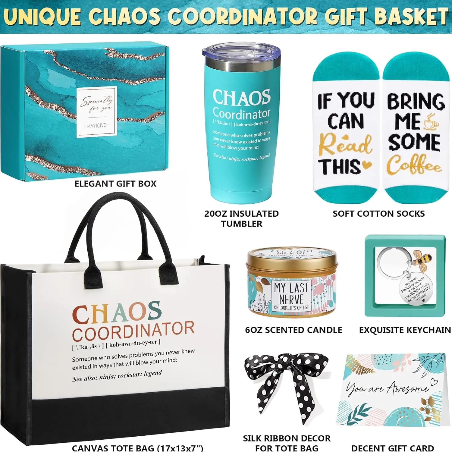 Thank You Gifts for Women, Administrative Professional Day Gifts, Chaos Coordinator Gifts for Coworker Manager Boss Day Lady Nurse Employee Teacher Appreciation Gifts Birthday Gifts w/ Canvas Tote Bag