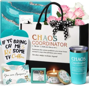 Thank You Gifts for Women, Administrative Professional Day Gifts, Chaos Coordinator Gifts for Coworker Manager Boss Day Lady Nurse Employee Teacher Appreciation Gifts Birthday Gifts w/ Canvas Tote Bag