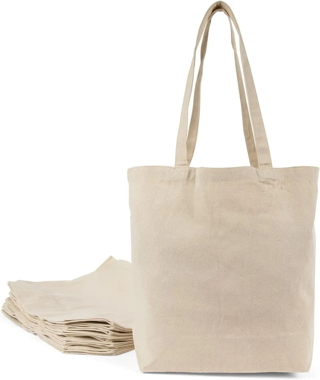 The Original Cotton Tote Bag - Reusable Canvas Tote Bag for Grocery Shopping - Decoratable with Artsy Silk Screen Printing, Embroidery - Natural Cloth - 18x15x6, Long 30" Straps - 10-Pack