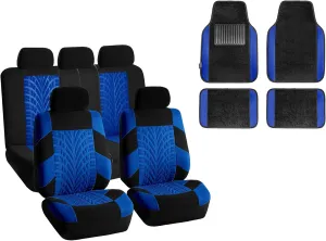 TLH Automotive Seat Covers Travel Master Automotive Car Seat Covers Blue Full Set, Airbag Compatible with Interior Car Accessories Carpet Floor Mats with Beige Colored Trim for Cars Auto Trucks SUV
