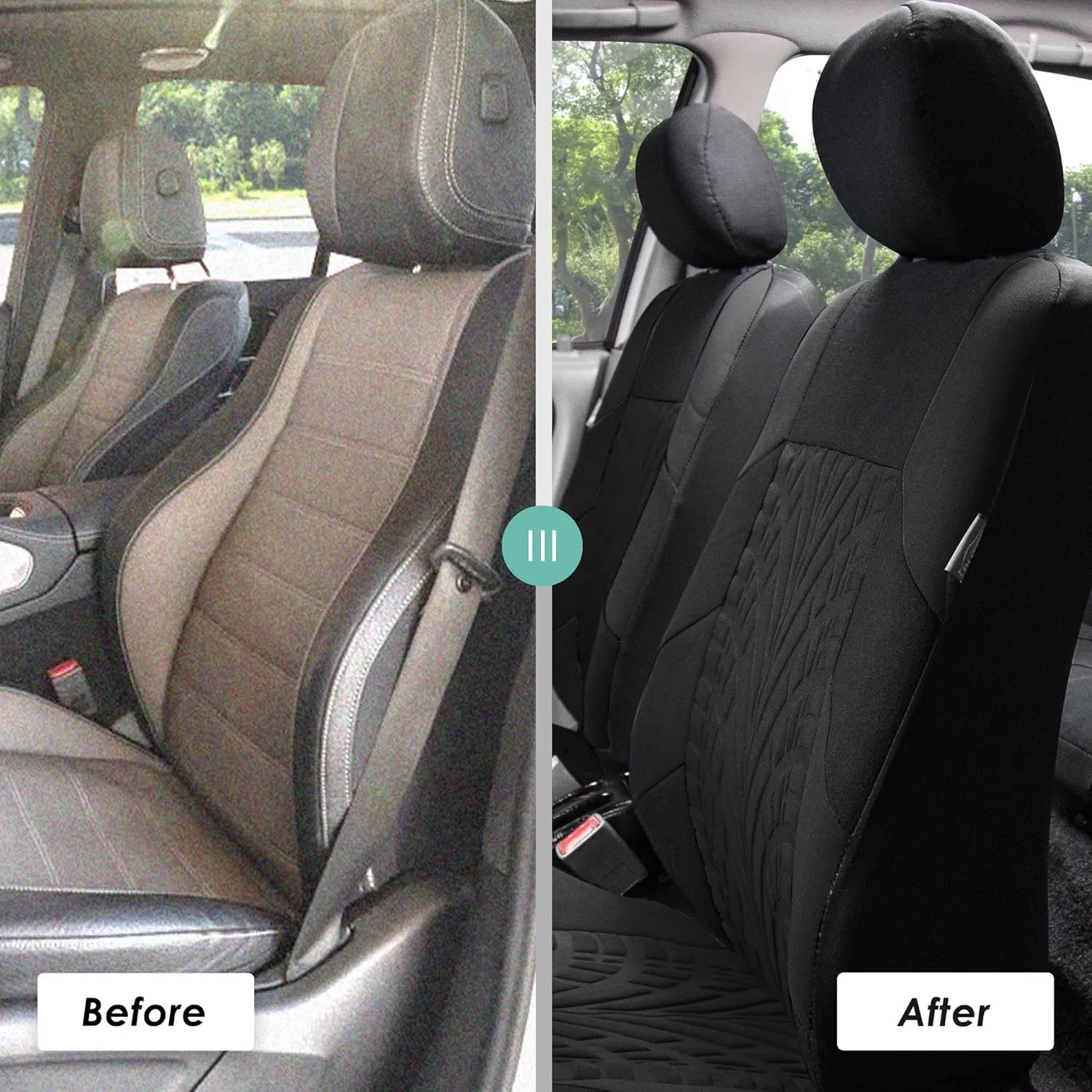 TLH Travel Master Automotive Car Seat Covers Black Full Set, Airbag Compatible with Interior Car Accessories Carpet Floor Mats with Black Colored Trim