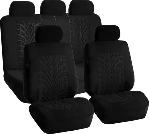 TLH Travel Master Automotive Car Seat Covers Black Full Set, Airbag Compatible with Interior Car Accessories Carpet Floor Mats with Black Colored Trim
