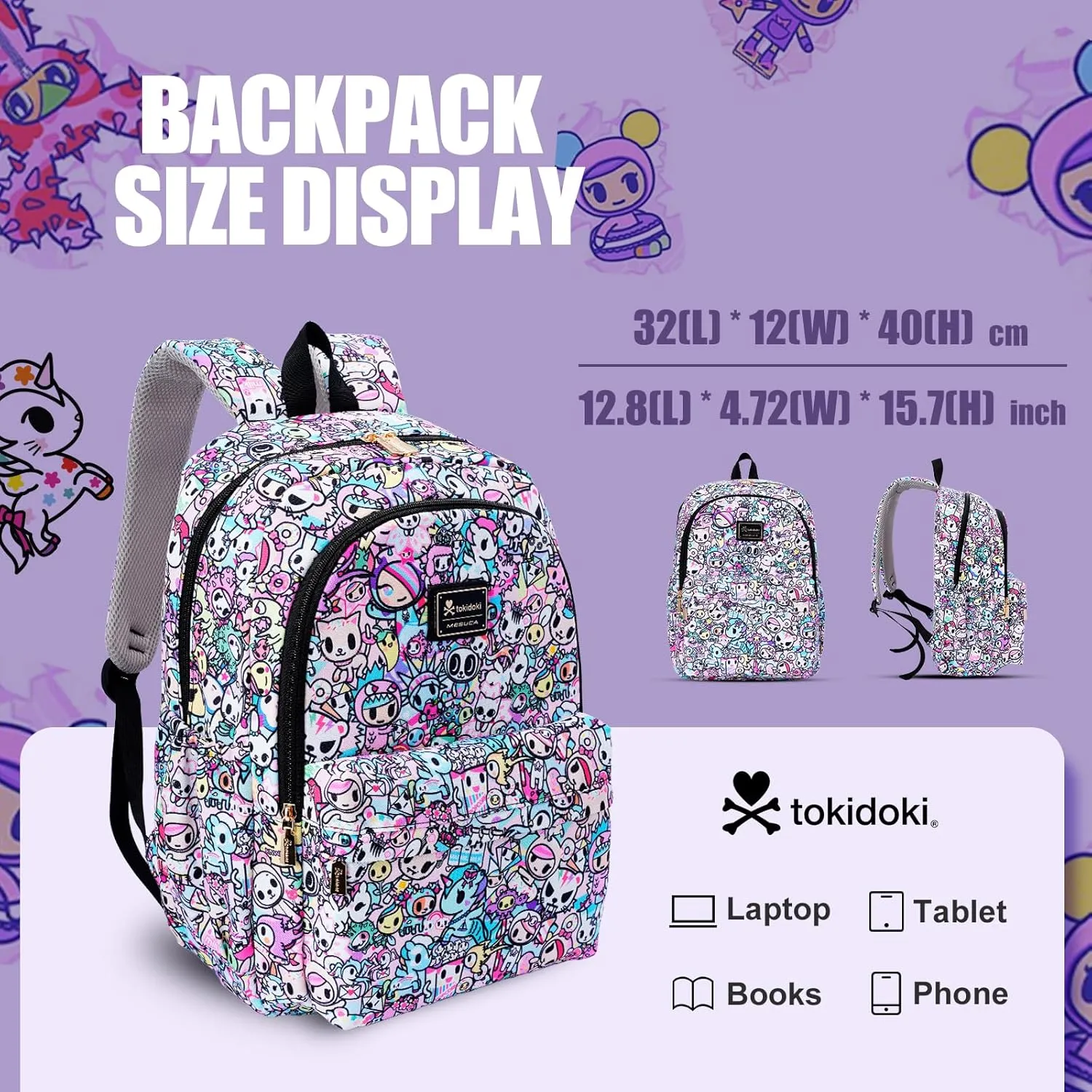Tokidoki Backpack Cute Travel Laptop Backpack for Women Casual Bookbags Lightweight Canvas Backpack School Bag Daypack