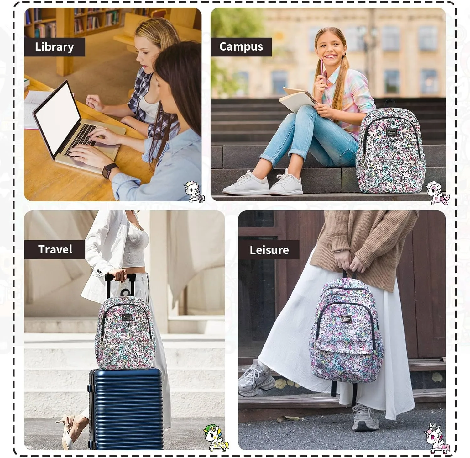 Tokidoki Unicorno Travel Laptop Backpack For Women, Cute Backpack For Dailyuse Canvas, Casual Daypack Shoulder Bag Fashion Anime Bags (Colourful)