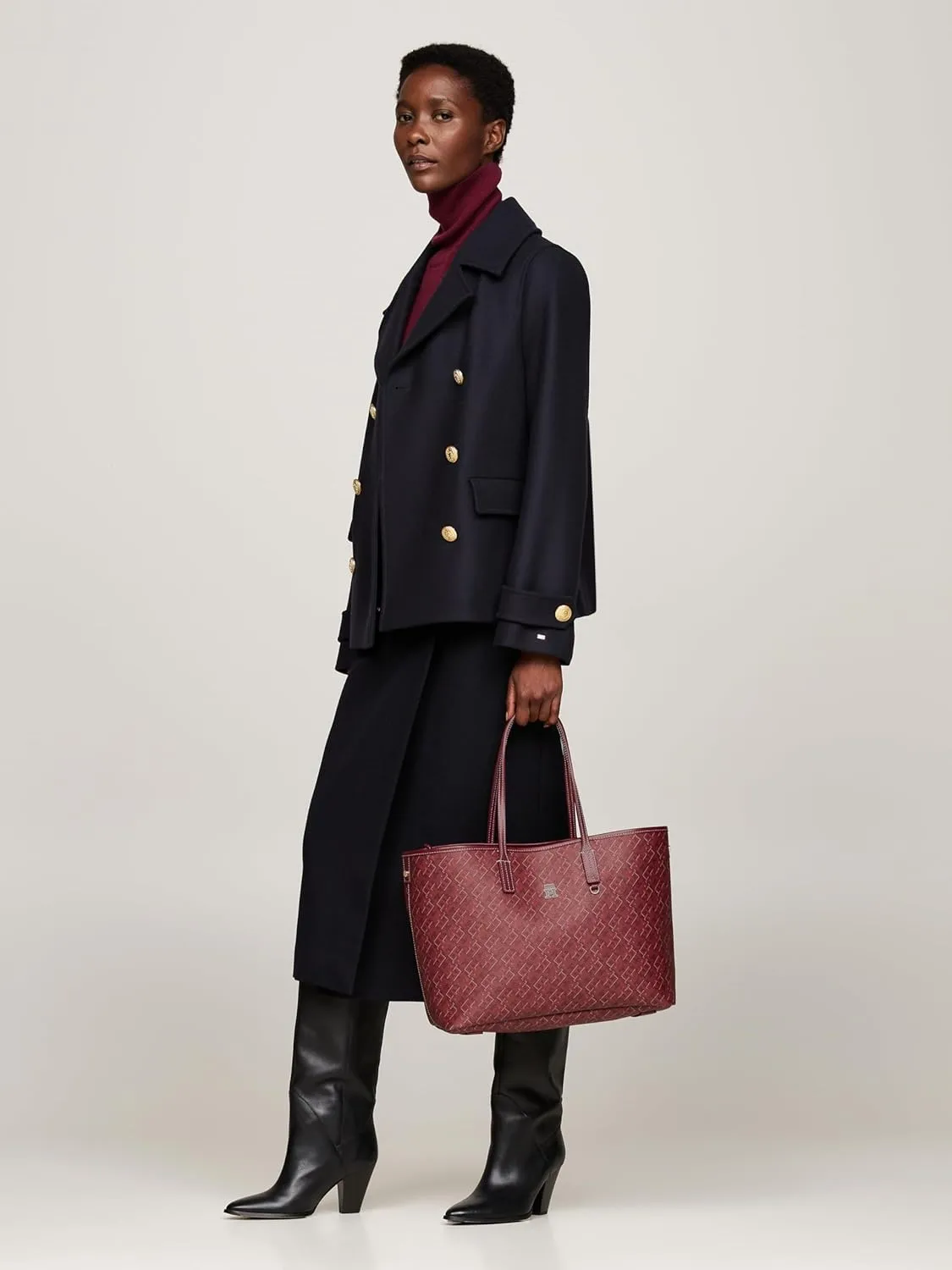 Tommy Hilfiger Monogram Leather Tote with Zipper Pocket