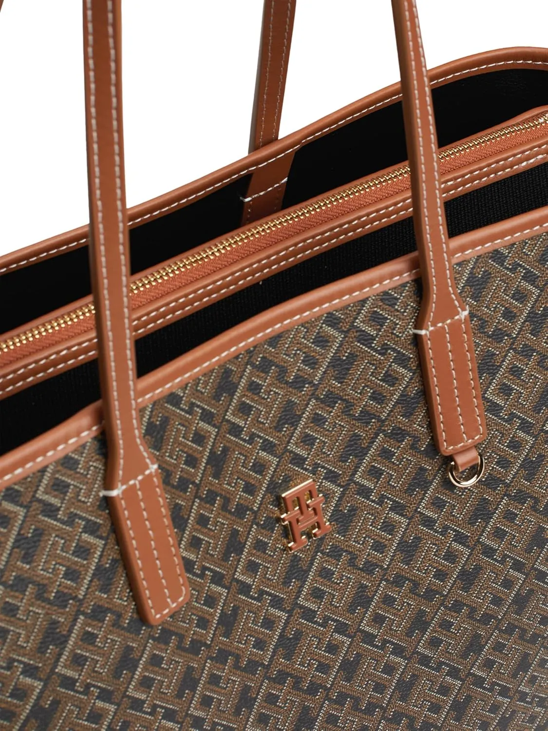 Tommy Hilfiger Monogram Leather Tote with Zipper Pocket
