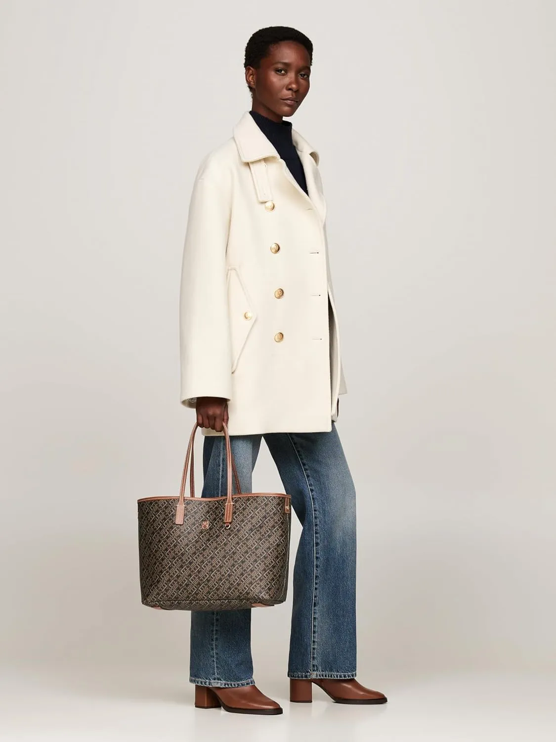 Tommy Hilfiger Monogram Leather Tote with Zipper Pocket