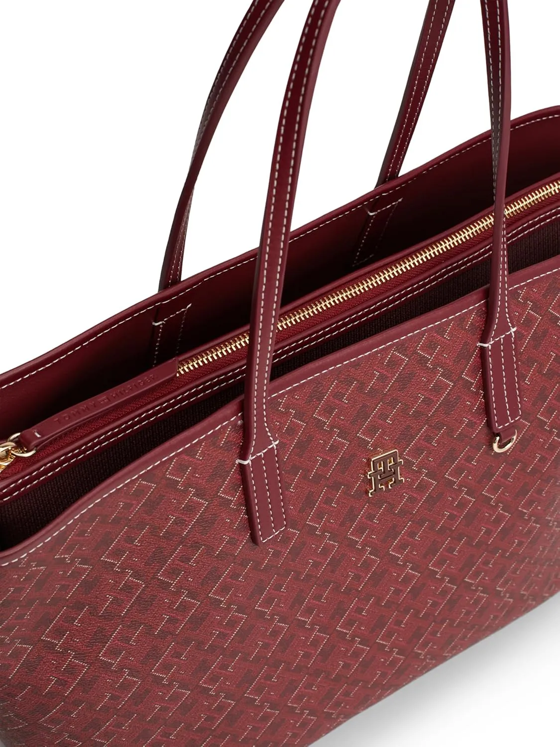 Tommy Hilfiger Monogram Leather Tote with Zipper Pocket