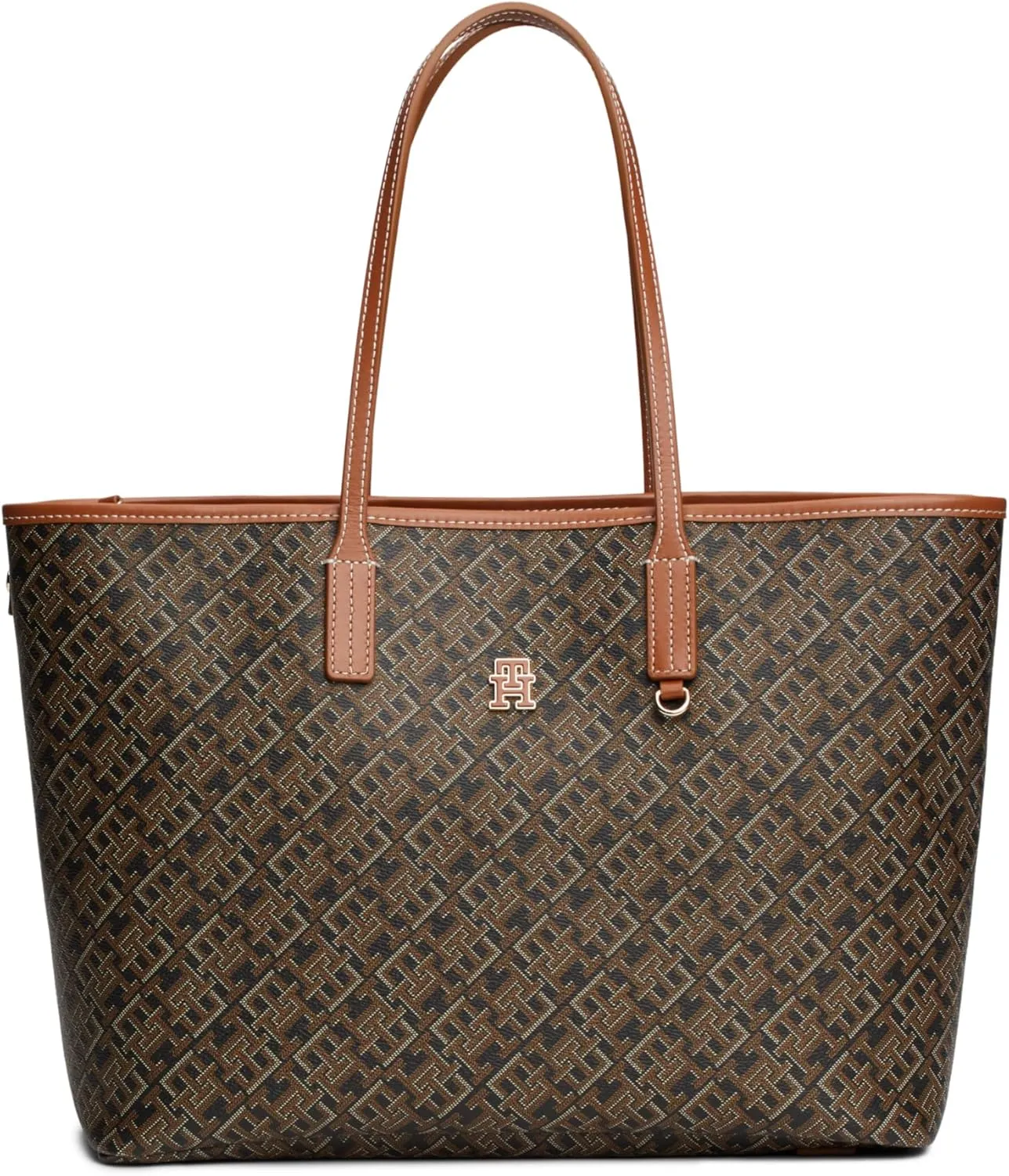 Tommy Hilfiger Monogram Leather Tote with Zipper Pocket