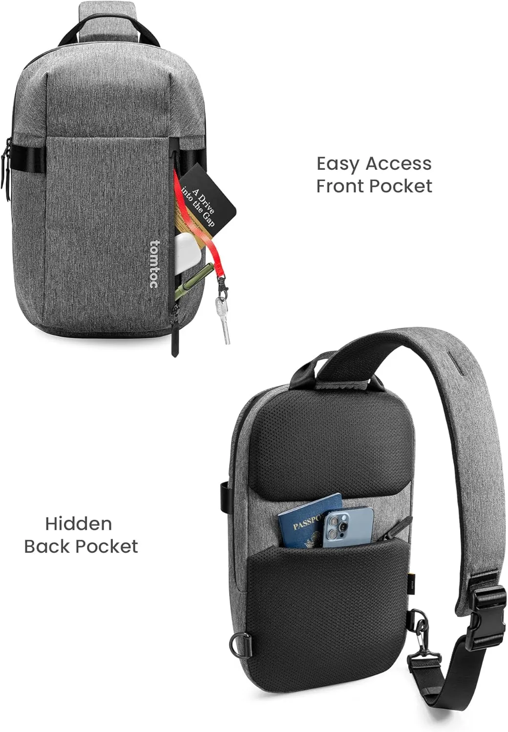 tomtoc Sling Bag Crossbody Backpack EDC Daypack for Men Women, Chest Shoulder bag for 2024 14" MacBook Pro M4, 13" MacBook Air/Pro, 2025 11" iPad A16/Air M3&M2/Pro M4, Daily Use, Work, Travel- S Size