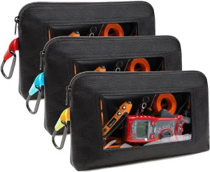 Tool Pouch with Clear Window, 1680D Oxford Small Tool Bag, Heavy Duty Tool Pouches with Zipper, Clear Utility Bag Zipper Pouches for Organizing and Storage, 3 Pack