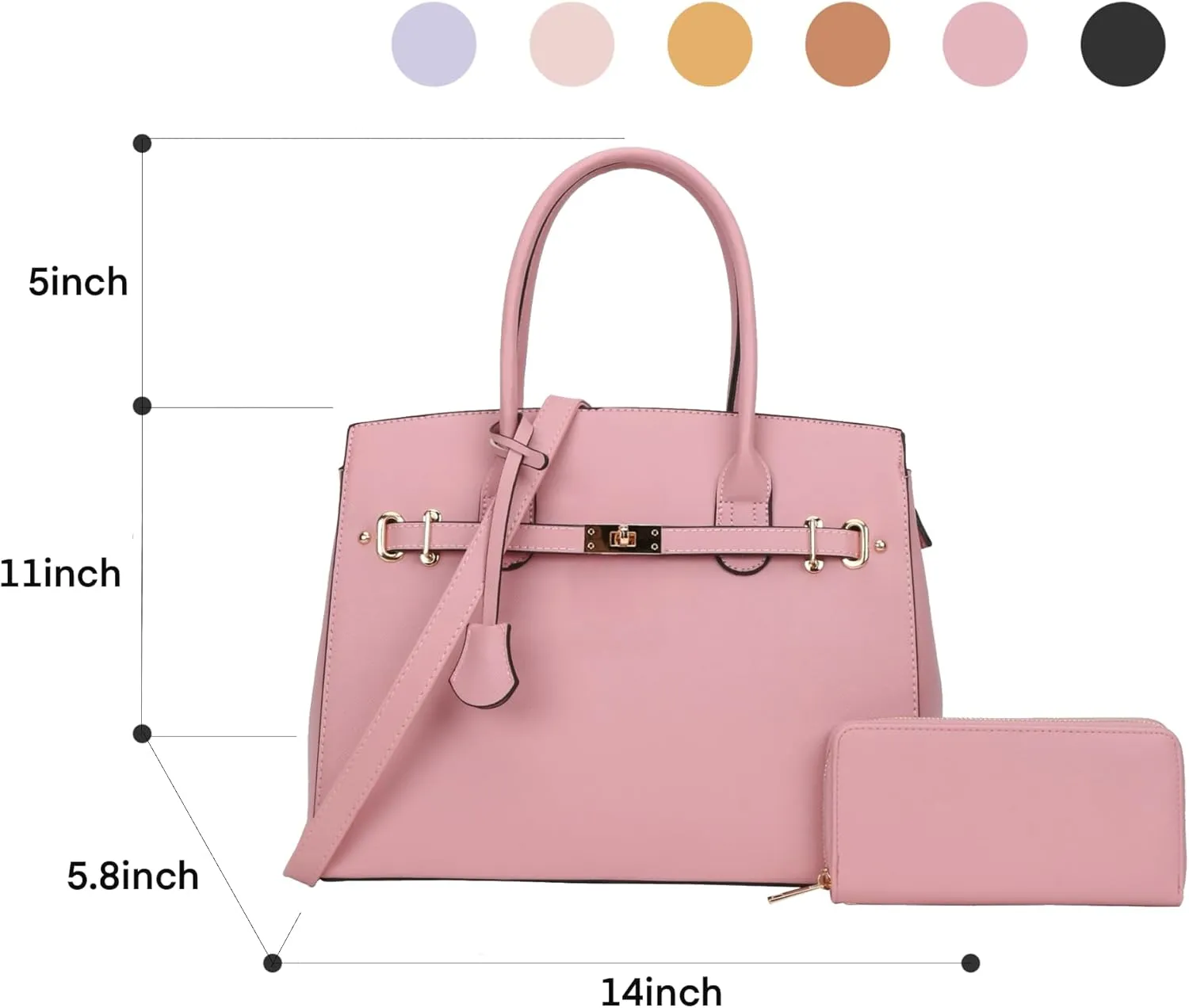 Top Handle Bag For Women, Vegan Leather Crossbody Designer Satchels, Adjustable Strap With Wallet For Ladies 2pcs