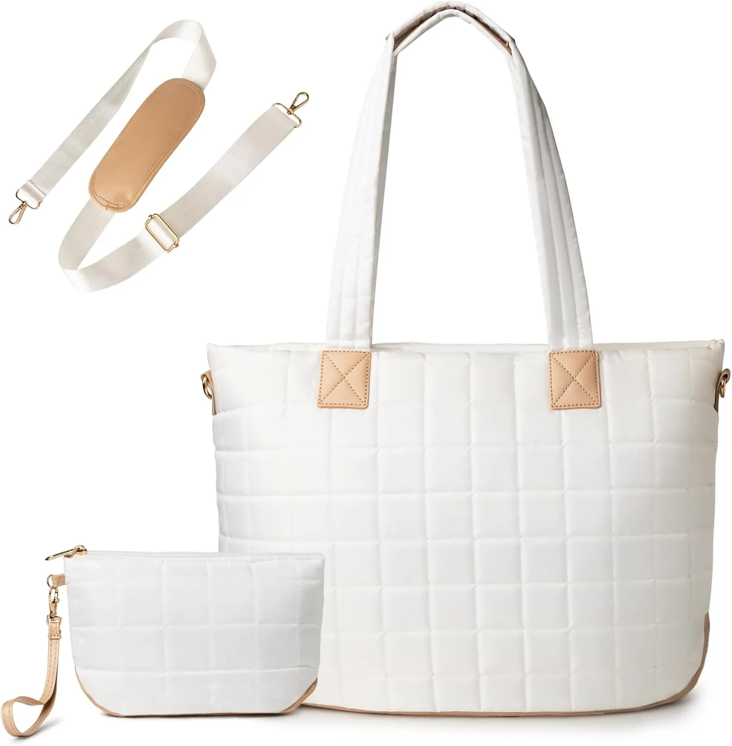 Tote Bag for Women, Large Quilted Puffy Handbag with Multi-pockets, Shoulder Bag Handbag for Travel, Work, Daily
