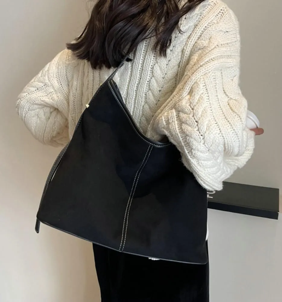 Tote Bag for Women Suede Classic Top-handle Shoulder Bags Slouchy Hobo Crossbody Bag Retro College Work Purse Handbag