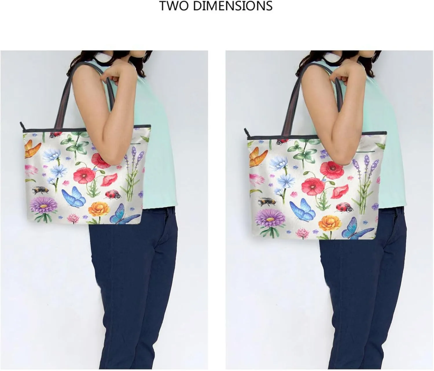 Tote Bag for Women with Zipper and Pockets,Polyester Tote Bag Pattern Tote Purse Women Handbag