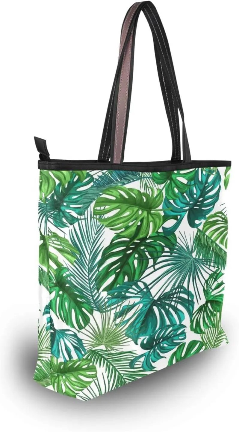 Tote Bag for Women with Zipper and Pockets,Polyester Tote Bag Pattern Tote Purse Women Handbag