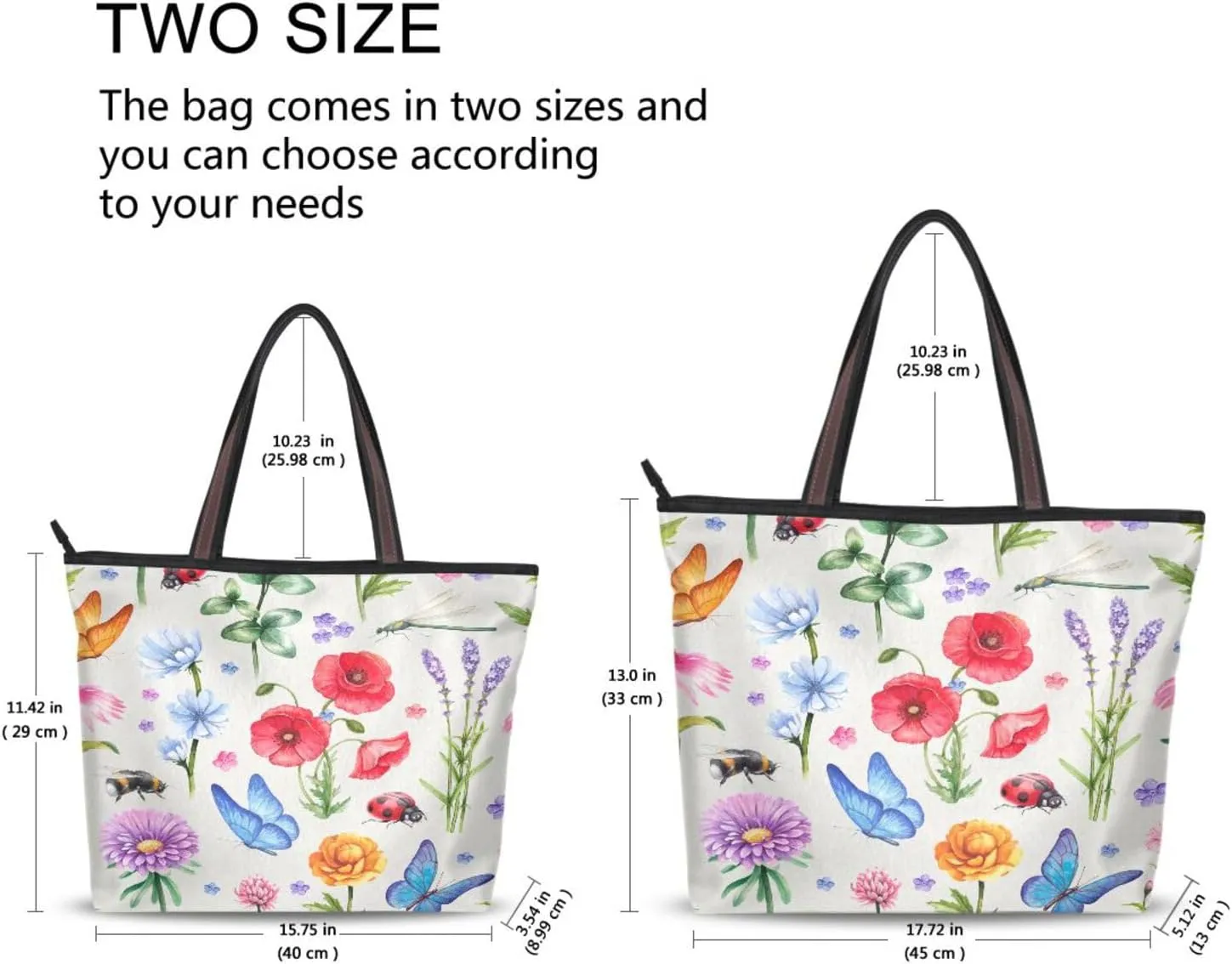 Tote Bag for Women with Zipper and Pockets,Polyester Tote Bag Pattern Tote Purse Women Handbag