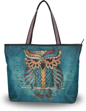Tote Bag for Women with Zipper and Pockets,Polyester Tote Bag Pattern Tote Purse Women Handbag