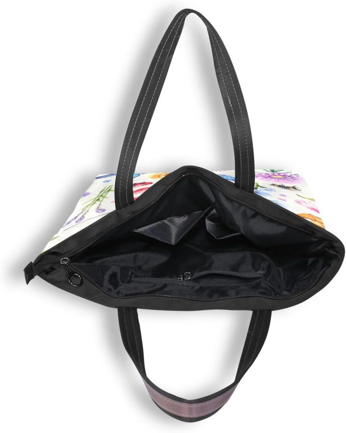 Tote Bag for Women with Zipper and Pockets,Polyester Tote Bag Pattern Tote Purse Women Handbag