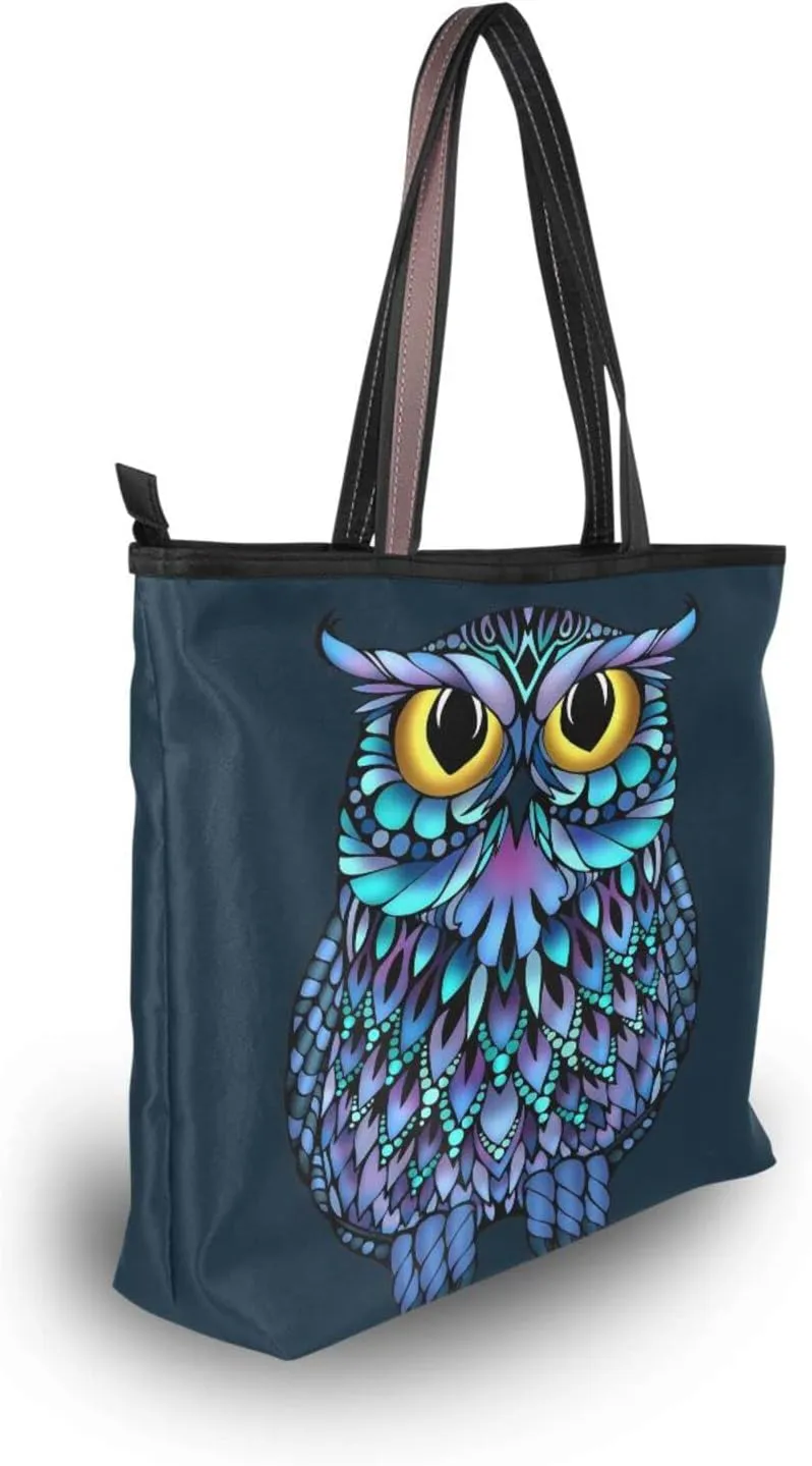 Tote Bag for Women with Zipper and Pockets,Polyester Tote Bag Pattern Tote Purse Women Handbag