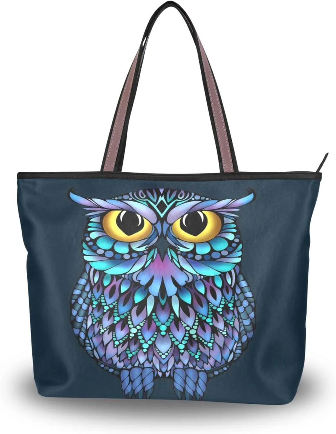 Tote Bag for Women with Zipper and Pockets,Polyester Tote Bag Pattern Tote Purse Women Handbag