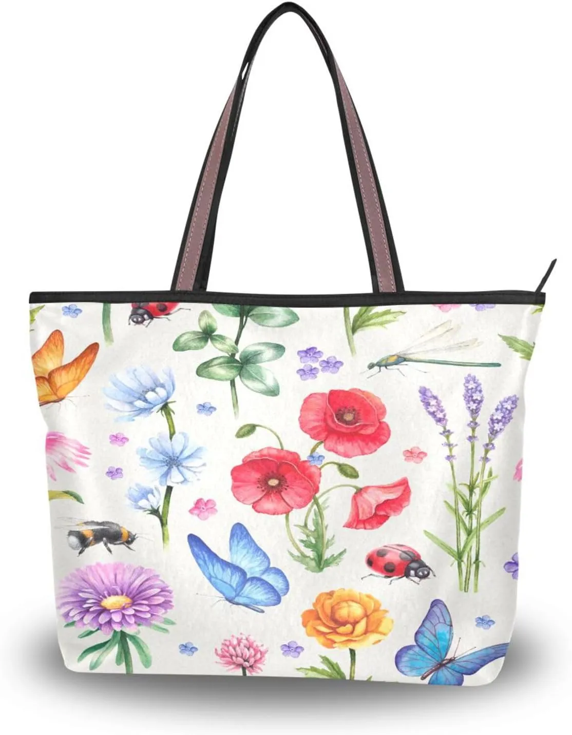 Tote Bag for Women with Zipper and Pockets,Polyester Tote Bag Pattern Tote Purse Women Handbag