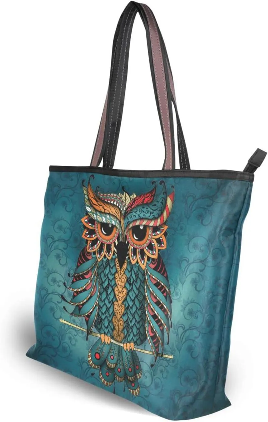 Tote Bag for Women with Zipper and Pockets,Polyester Tote Bag Pattern Tote Purse Women Handbag