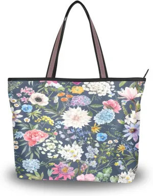Tote Bag for Women with Zipper,Polyester Tote Purse Holiday Tote Bag Work Handbag Women Gift