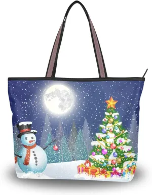 Tote Bag for Women with Zipper,Polyester Tote Purse Holiday Tote Bag Work Handbag Women Gift