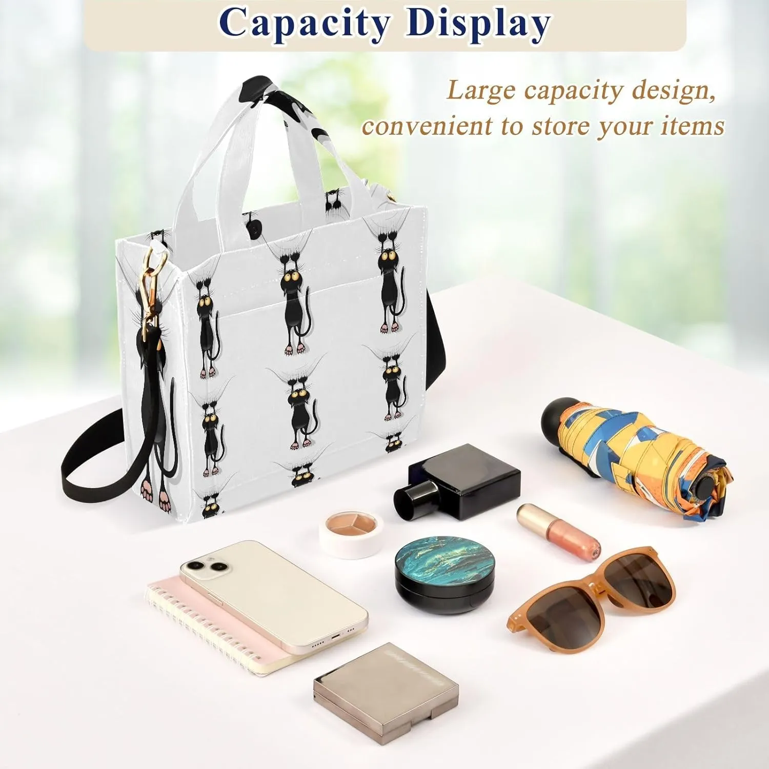 Tote Bag for Women with Zipper,Polyester Tote Purse Holiday Tote Bag Work Handbag Women Gift