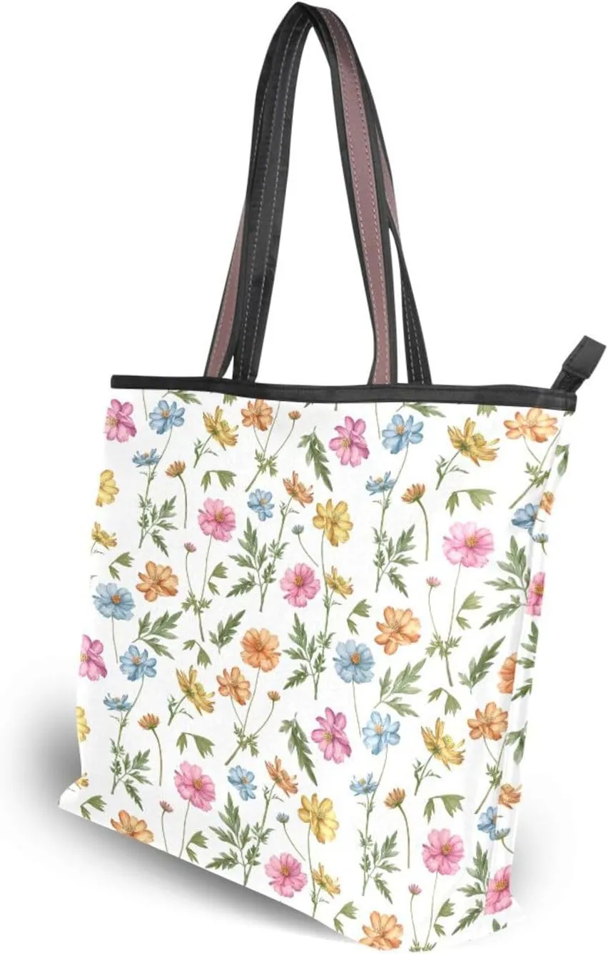 Tote Bag for Women with Zipper,Polyester Tote Purse Holiday Tote Bag Work Handbag Women Gift