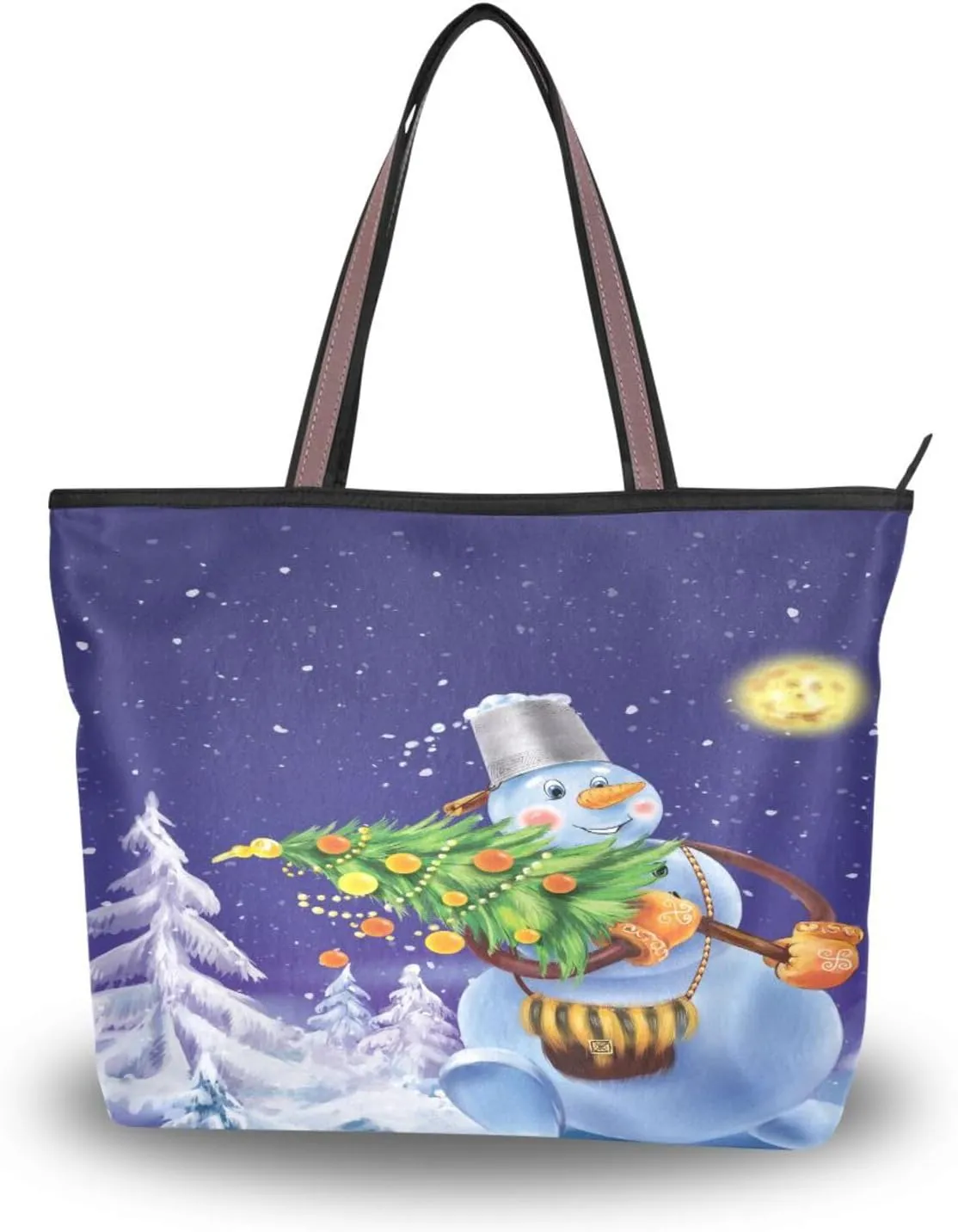 Tote Bag for Women with Zipper,Polyester Tote Purse Holiday Tote Bag Work Handbag Women Gift