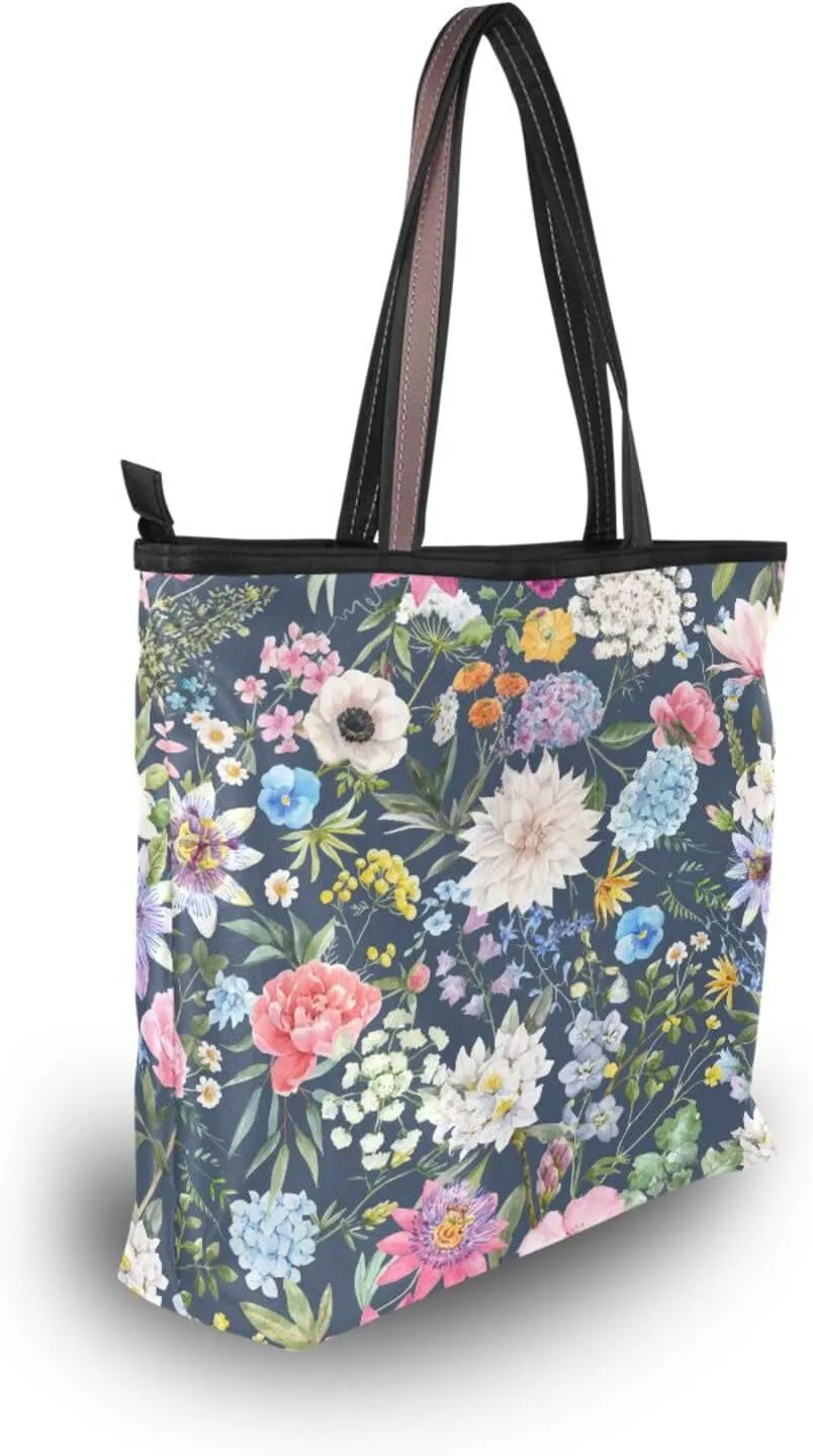 Tote Bag for Women with Zipper,Polyester Tote Purse Holiday Tote Bag Work Handbag Women Gift