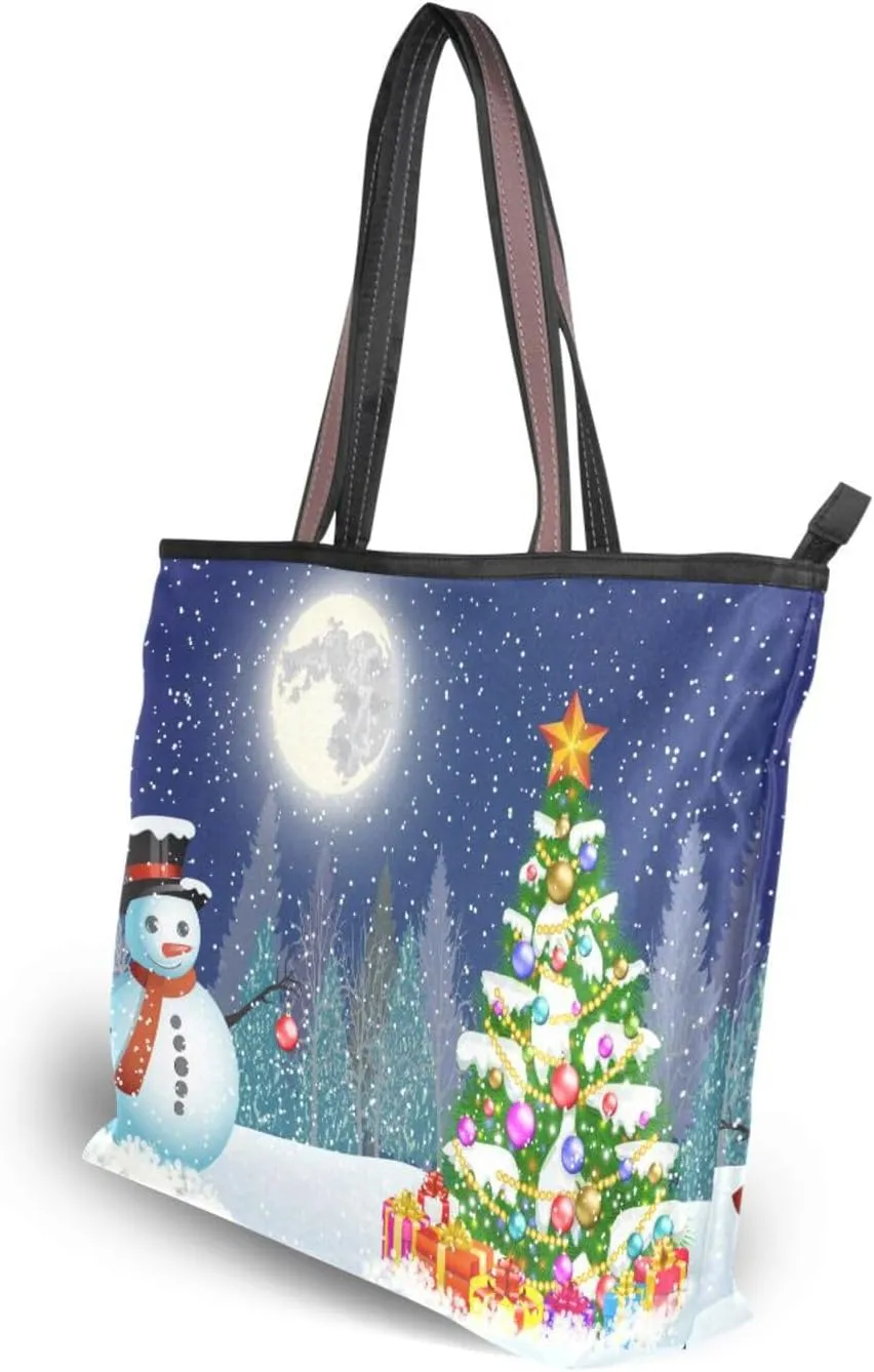 Tote Bag for Women with Zipper,Polyester Tote Purse Holiday Tote Bag Work Handbag Women Gift