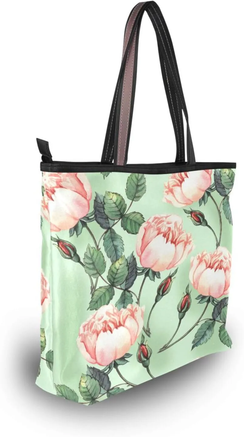 Tote Bag for Women with Zipper,Polyester Tote Purse Holiday Tote Bag Work Handbag Women Gift
