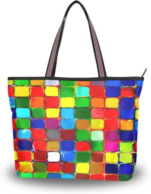 Tote Bag for Women with Zipper,Polyester Tote Purse Holiday Tote Bag Work Handbag Women Gift