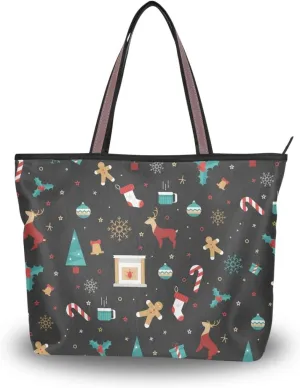 Tote Bag for Women with Zipper,Polyester Tote Purse Holiday Tote Bag Work Handbag Women Gift