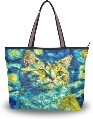 Tote Bag for Women with Zipper,Polyester Tote Purse Holiday Tote Bag Work Handbag Women Gift