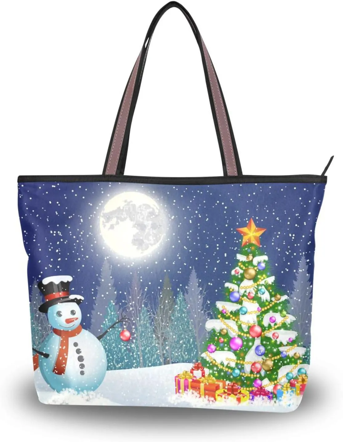 Tote Bag for Women with Zipper,Polyester Tote Purse Holiday Tote Bag Work Handbag Women Gift