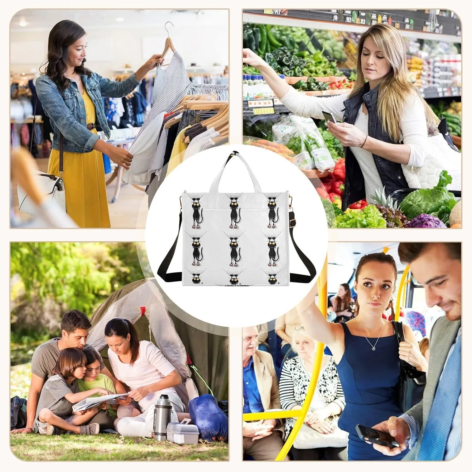 Tote Bag for Women with Zipper,Polyester Tote Purse Holiday Tote Bag Work Handbag Women Gift