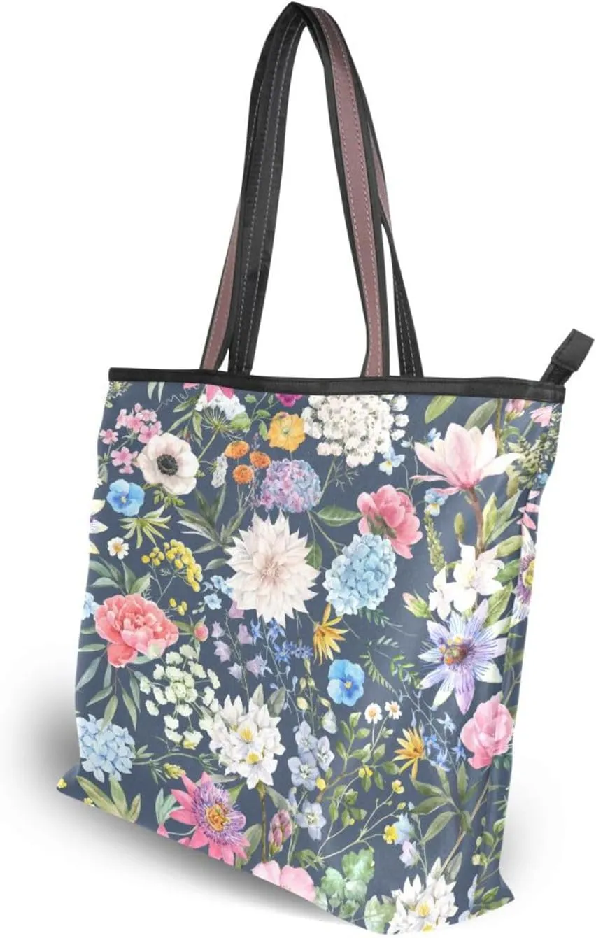 Tote Bag for Women with Zipper,Polyester Tote Purse Holiday Tote Bag Work Handbag Women Gift