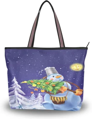 Tote Bag for Women with Zipper,Polyester Tote Purse Holiday Tote Bag Work Handbag Women Gift