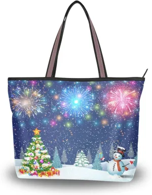 Tote Bag for Women with Zipper,Polyester Tote Purse Holiday Tote Bag Work Handbag Women Gift